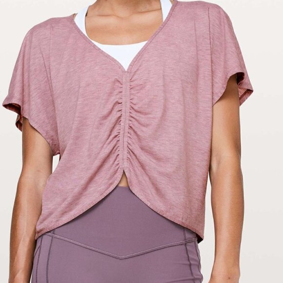 RARE Lululemon V Neck Relaxed Crop Short Sleeve Pink Plus Size 10 NWOT - Picture 3 of 11